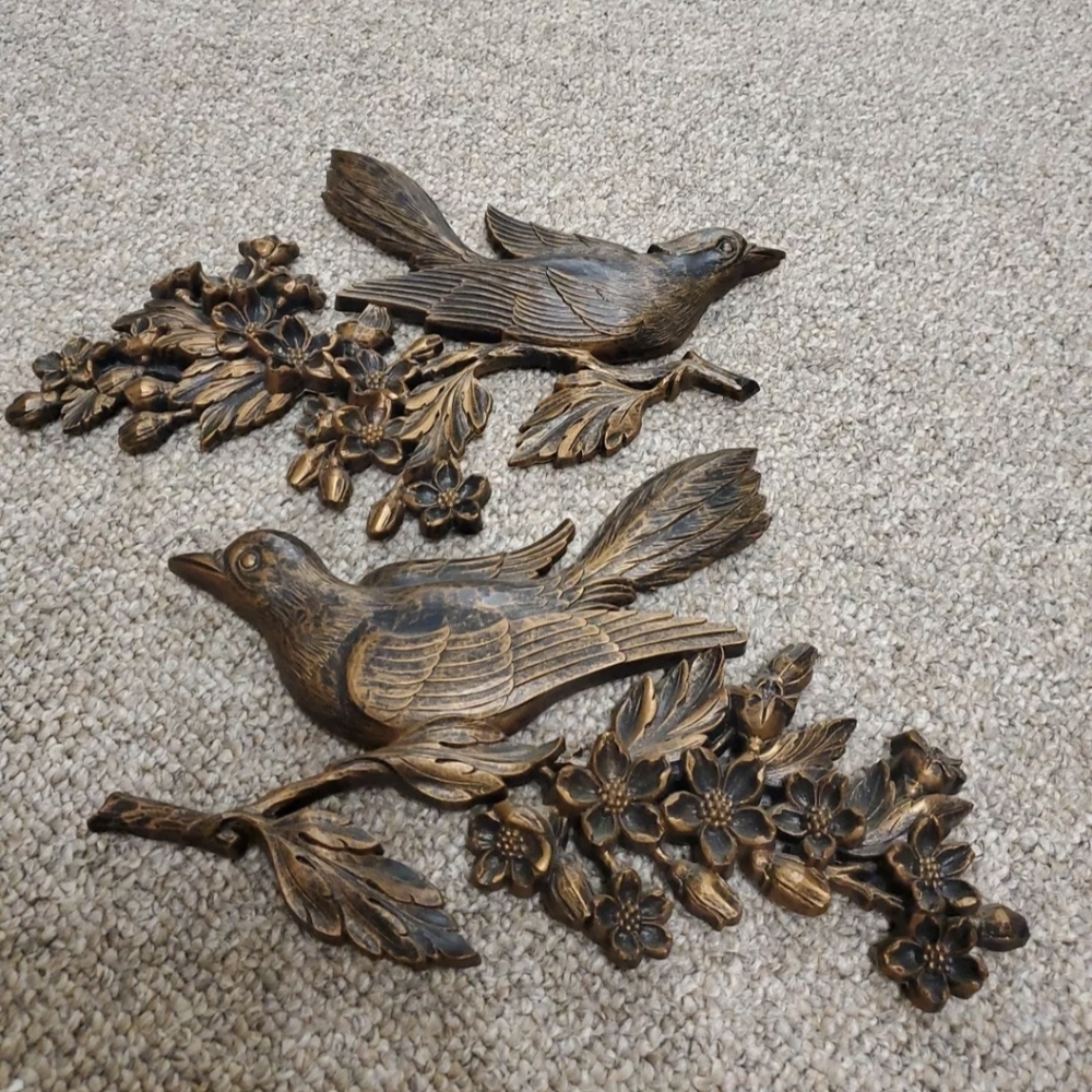 Vintage Dart Coppercraft Guild Bird and Floral Wall Hanging Decor Set Of Two